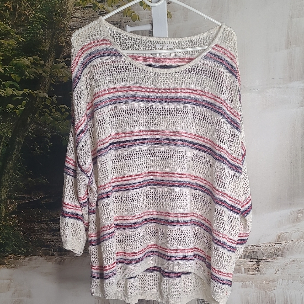 Maurices Womens 3X Striped Crochet Knit Acrylic Long Sleeve Sweater